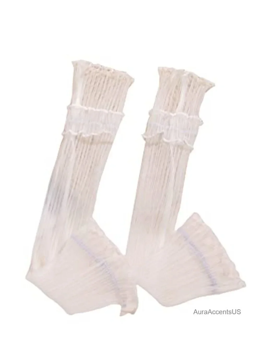 Mesh Sheer Ruched Arm Sleeves Ruffle Hem Fingerless Gloves Costume Accessory